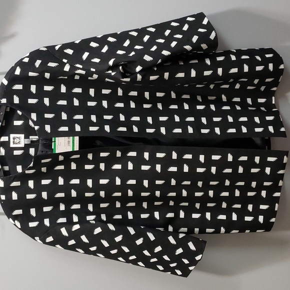 Anne Klein Black and White Print 3/4 Sleeve Open Front Jacket, Large - Picture 1 of 7